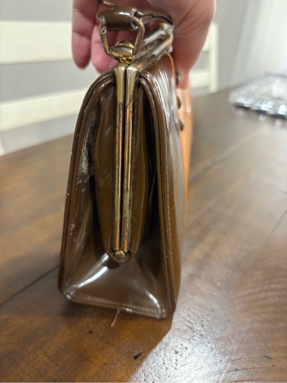 MCM 1960's Two-Tone Orange and Brown Metal close Purse with Stud Accents - Picture 10 of 16